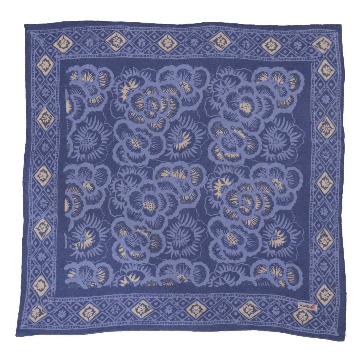 Batik Bandana Blue Roses, Lightweight 100% cotton, Hand Dyed Hand Painted