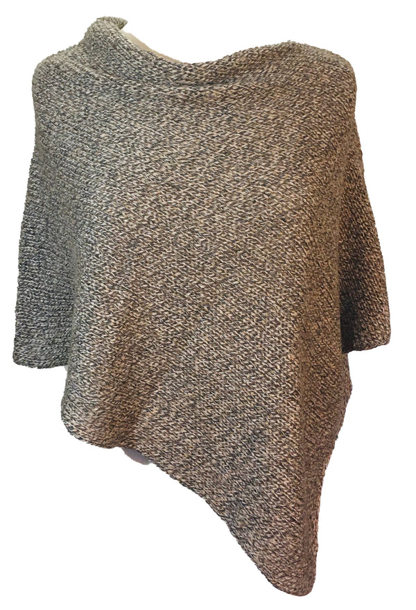 Salt and Pepper Alpaca Hand Knit Poncho Wrap