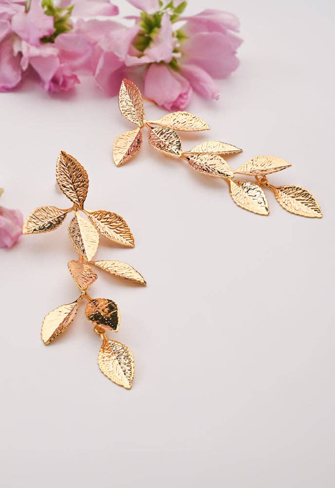 Golden Cascade Leaf Earrings