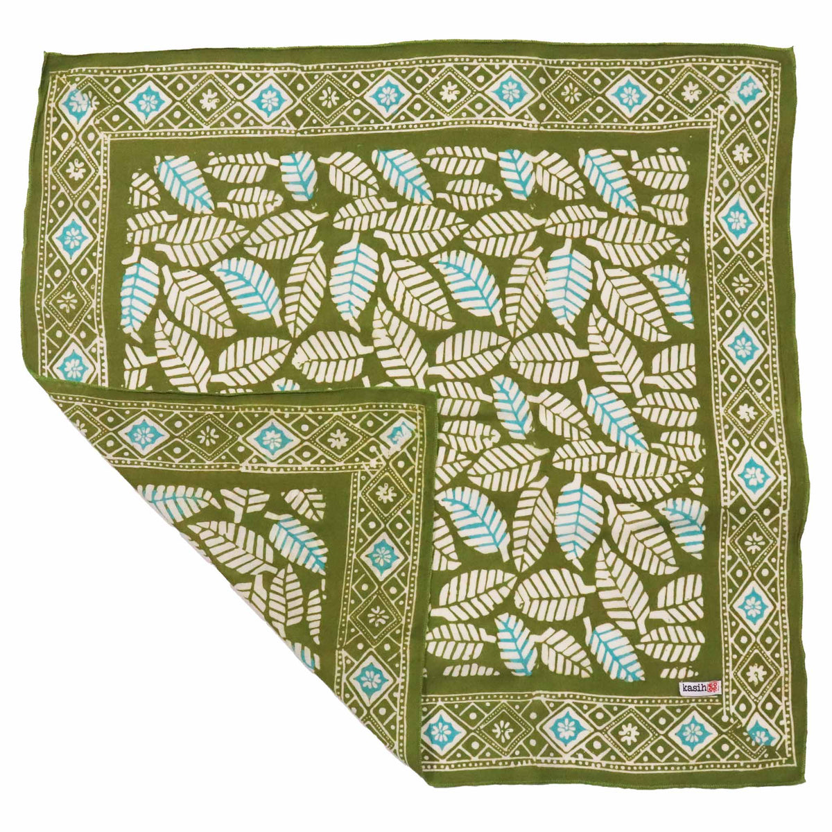 Batik Bandana, Coffee leaf green, lightweight 100% cotton soft, hand dyed hand printed