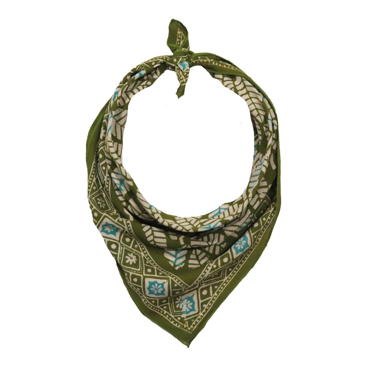 Batik Bandana, Coffee leaf green, lightweight 100% cotton soft, hand dyed hand printed