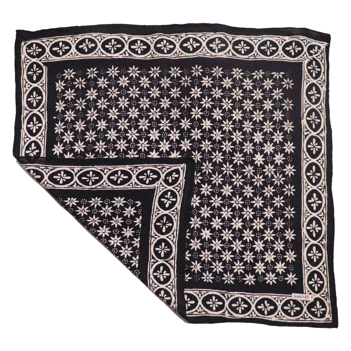 Hand Dyed Batik Bandana, 100% Soft Cotton, Black Mirage