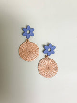 Blue Floral Clay and Woven Earrings