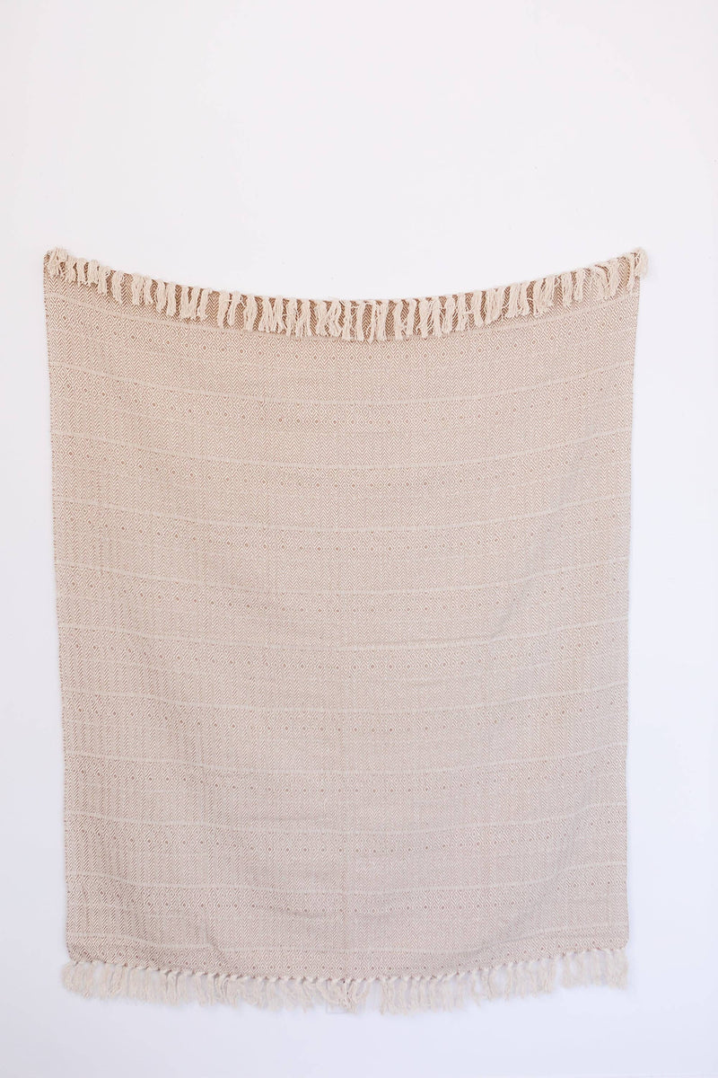 Hand Loomed Cotton Throw Taupe Diamond Blanket