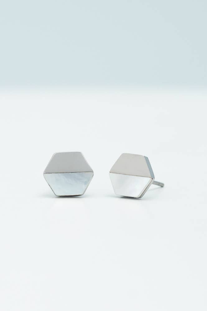 Dorothy Hexagon Shell Stud Earrings