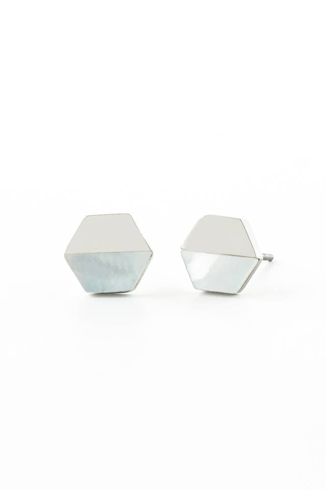 Dorothy Hexagon Shell Stud Earrings