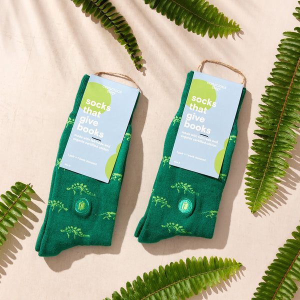 Socks that Give Books - Green Dinosaurs