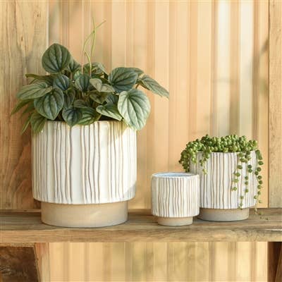Vertical Stripe Stoneware Pot