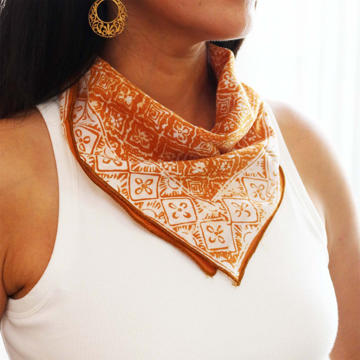 Hand Dyed Batik Bandana, 100% Soft Cotton, Mustard, Yellow, Fall Autumn, Kamboja