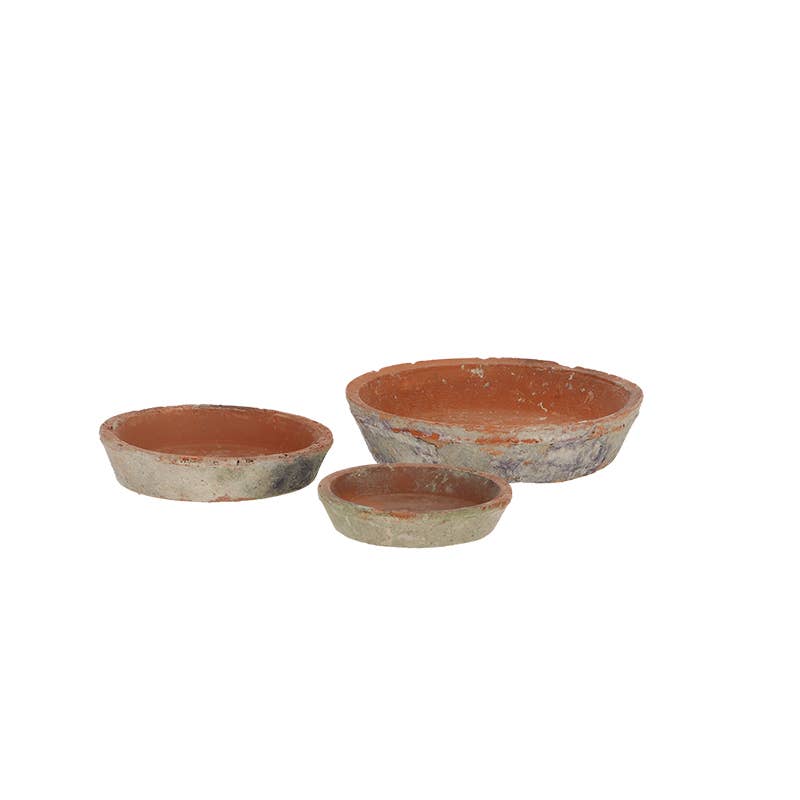 Aged Terracotta Set of 3 Round Saucers for AT01
