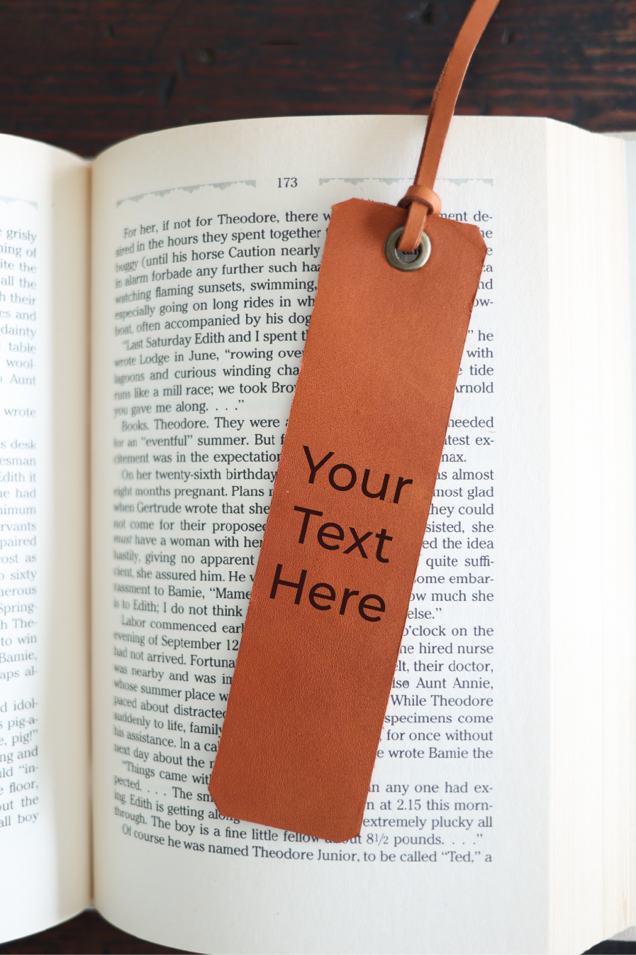 Custom Cognac Leather Bookmark