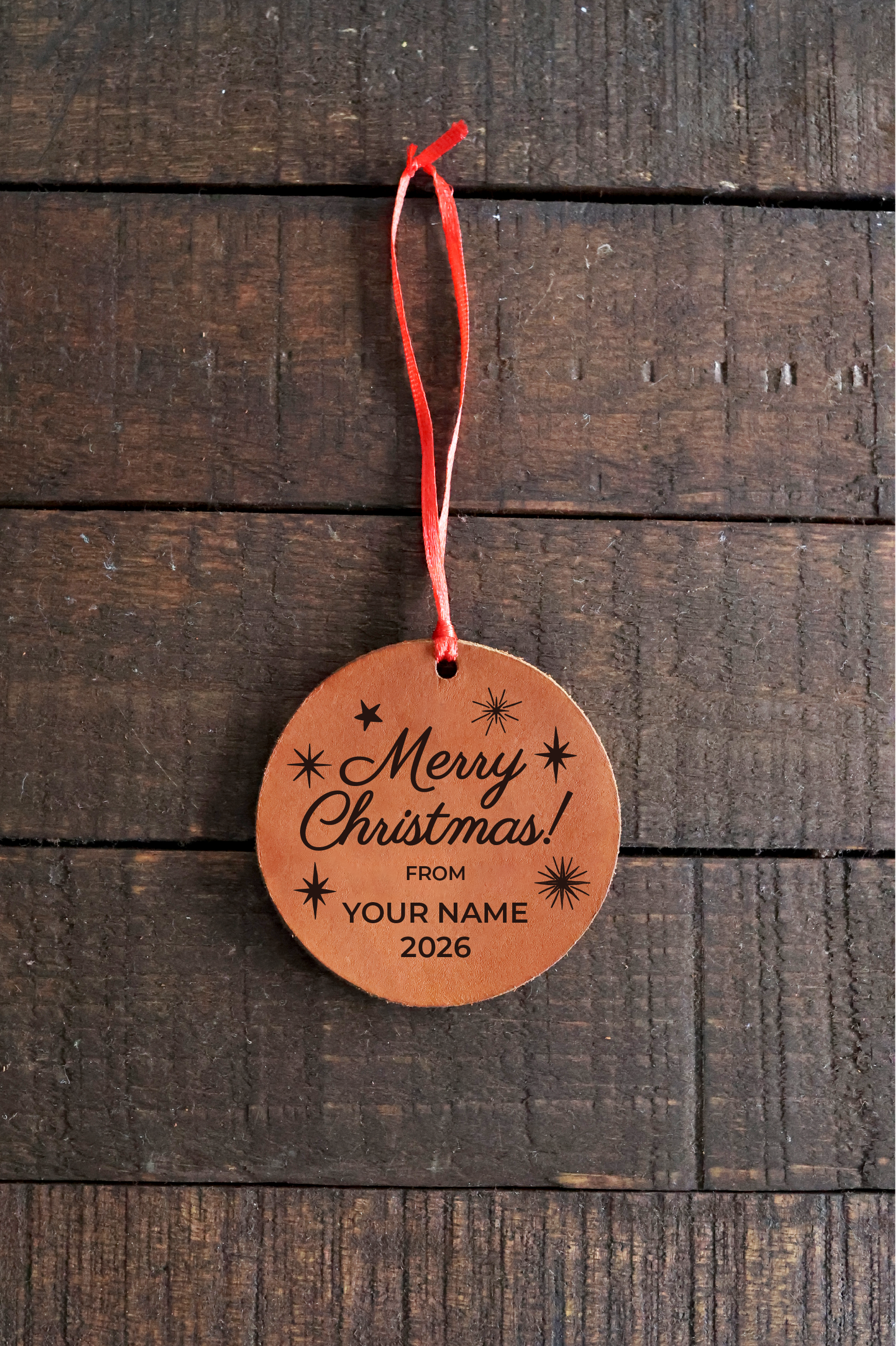 Custom Merry Christmas Leather Ornament