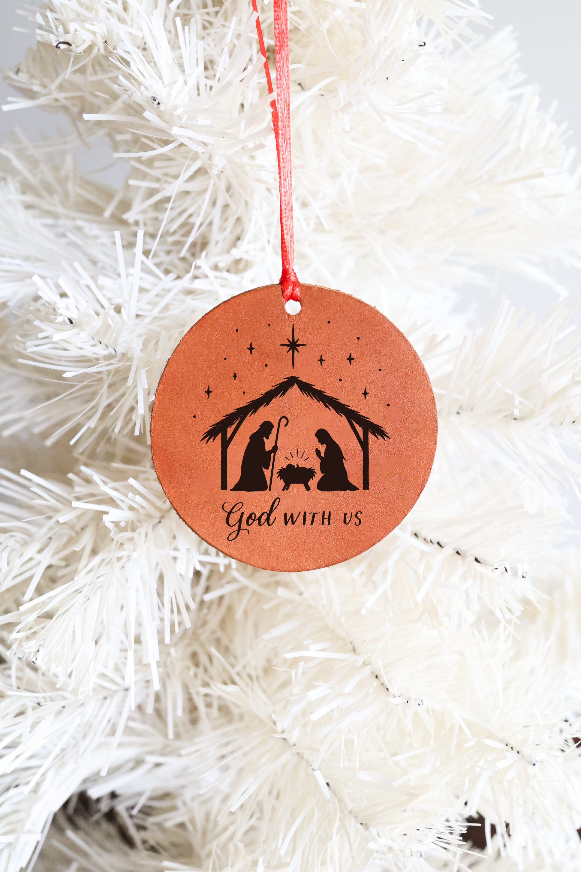 Nativity "God With Us" Leather Ornament