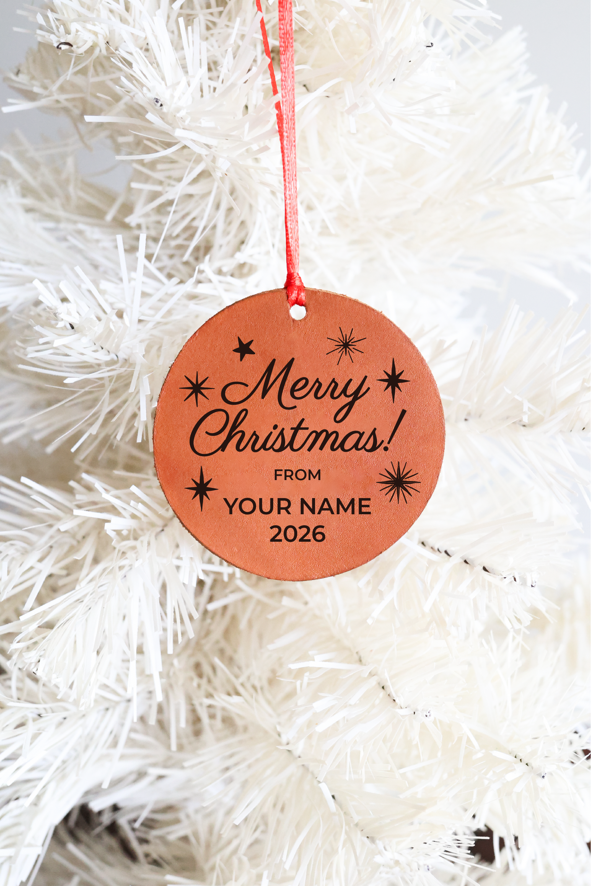 Custom Merry Christmas Leather Ornament
