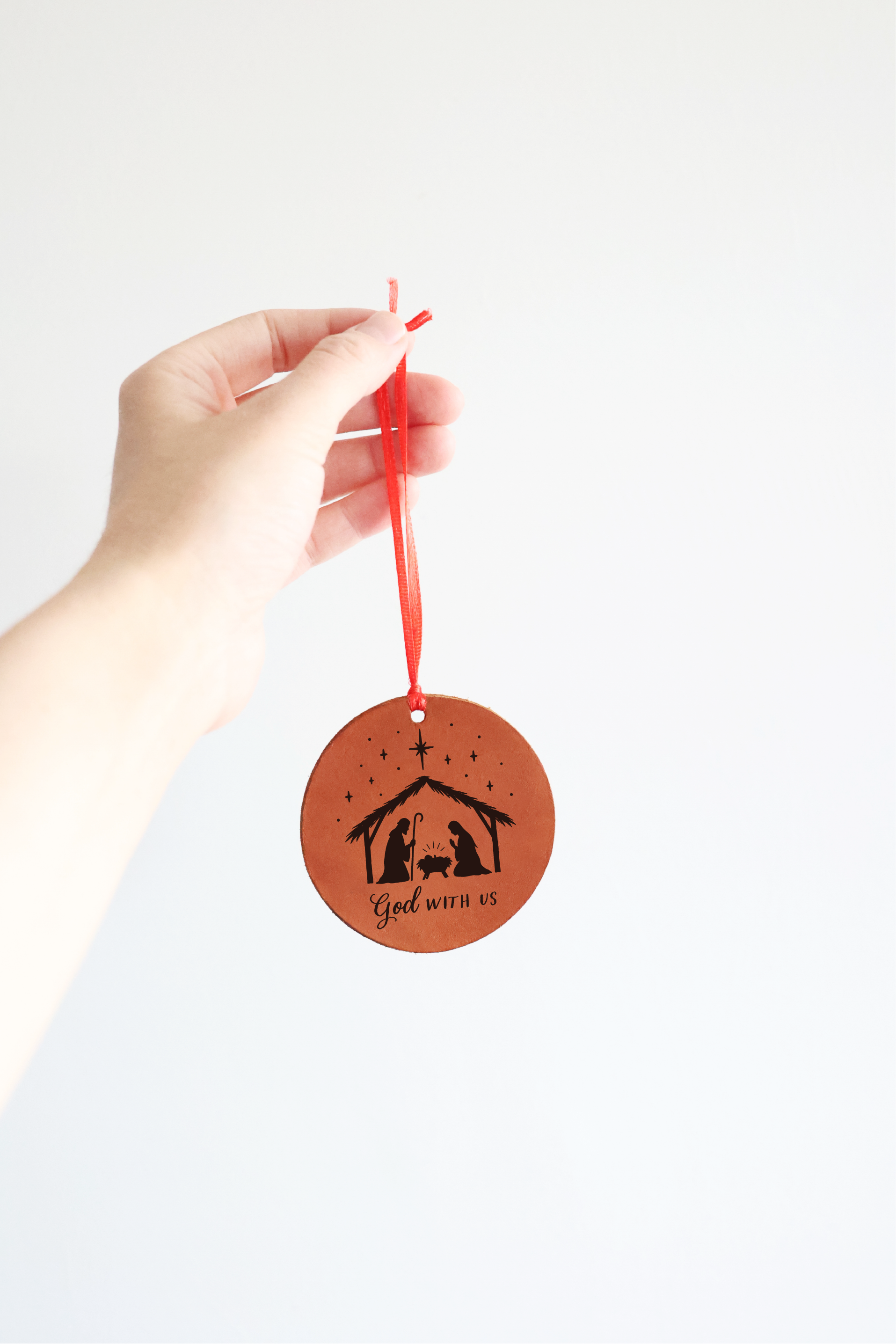 Nativity "God With Us" Leather Ornament
