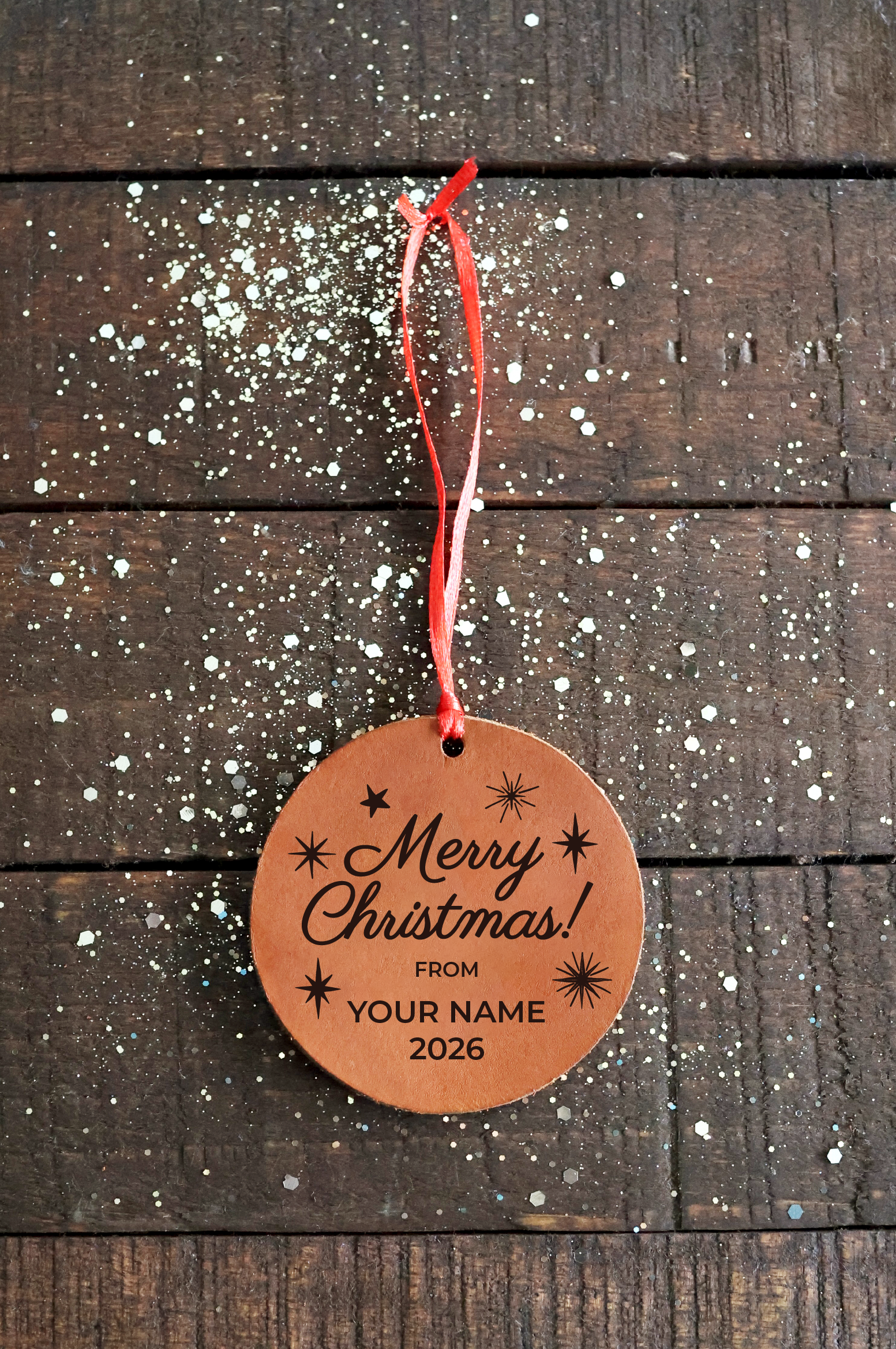 Custom Merry Christmas Leather Ornament