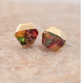 Sedona Stud Earrings in Sunrise Reds- Gold Plated Hexagon Colorful Stud Earrings