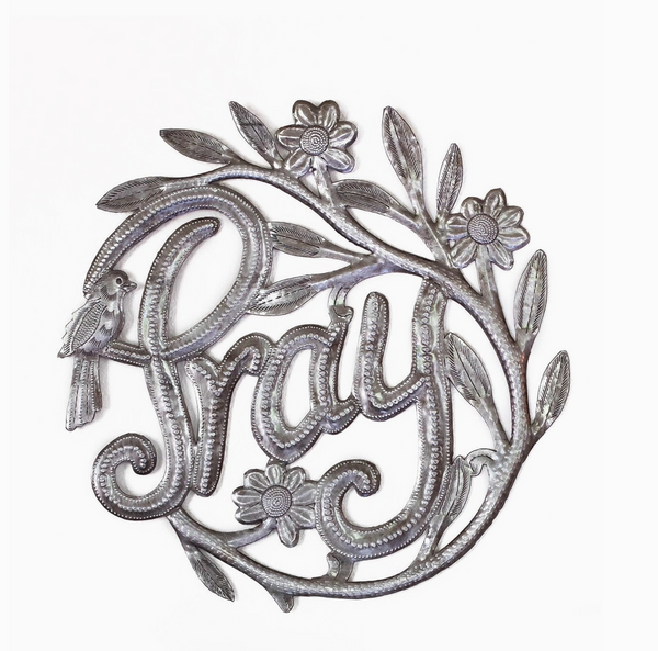 Pray recycled metal wall art