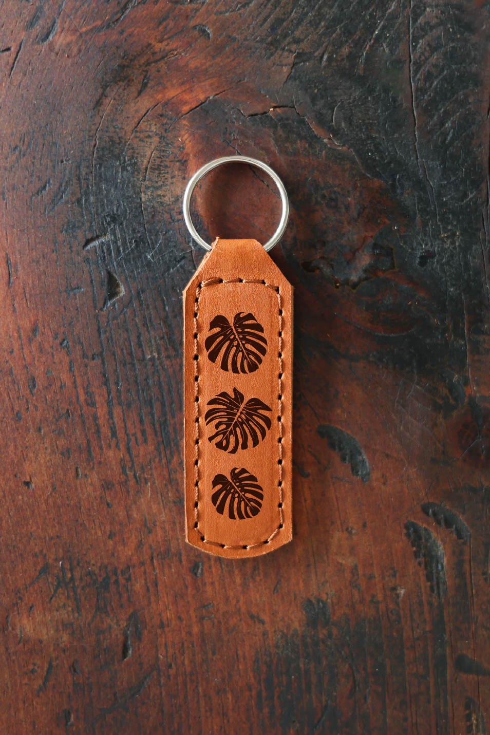 Monstera Plant Leather Keychain