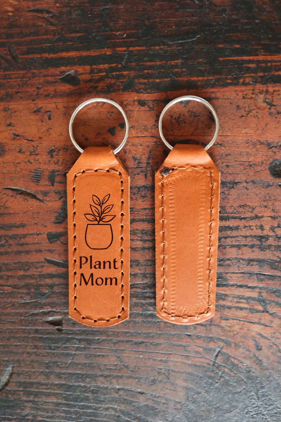 Plant Mom Leather Keychain