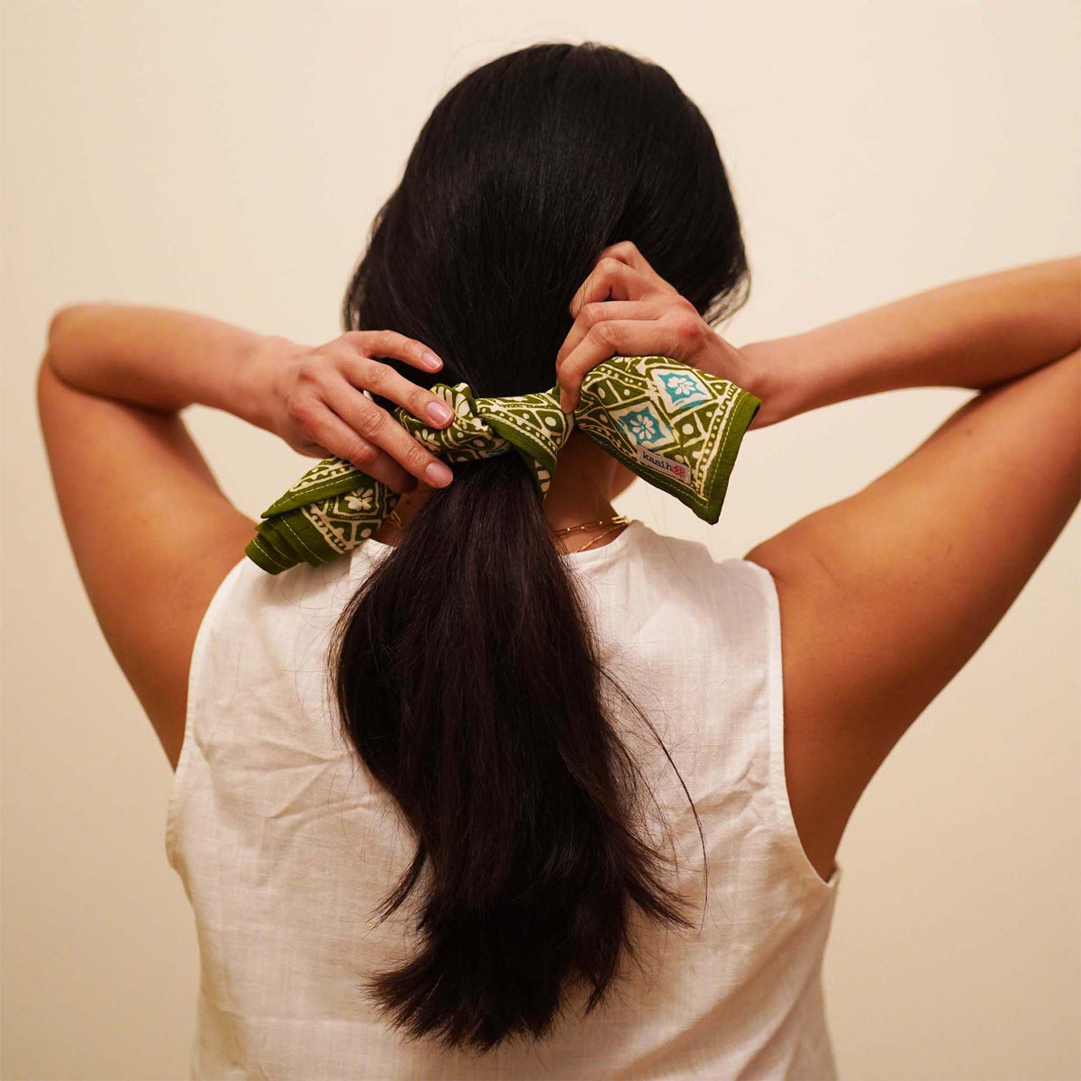 Batik Bandana, Coffee leaf green, lightweight 100% cotton soft, hand dyed hand printed