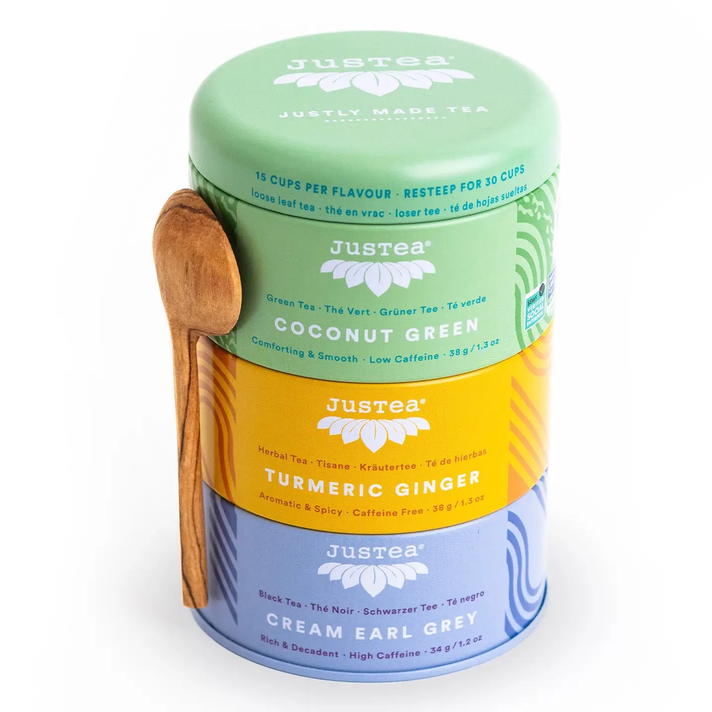 JusTea Assorted Trio - Organic Black, Green, Herbal Tea