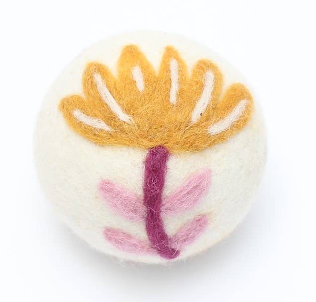 Yellow/Pink Flower: Eco Wool Dryer Ball