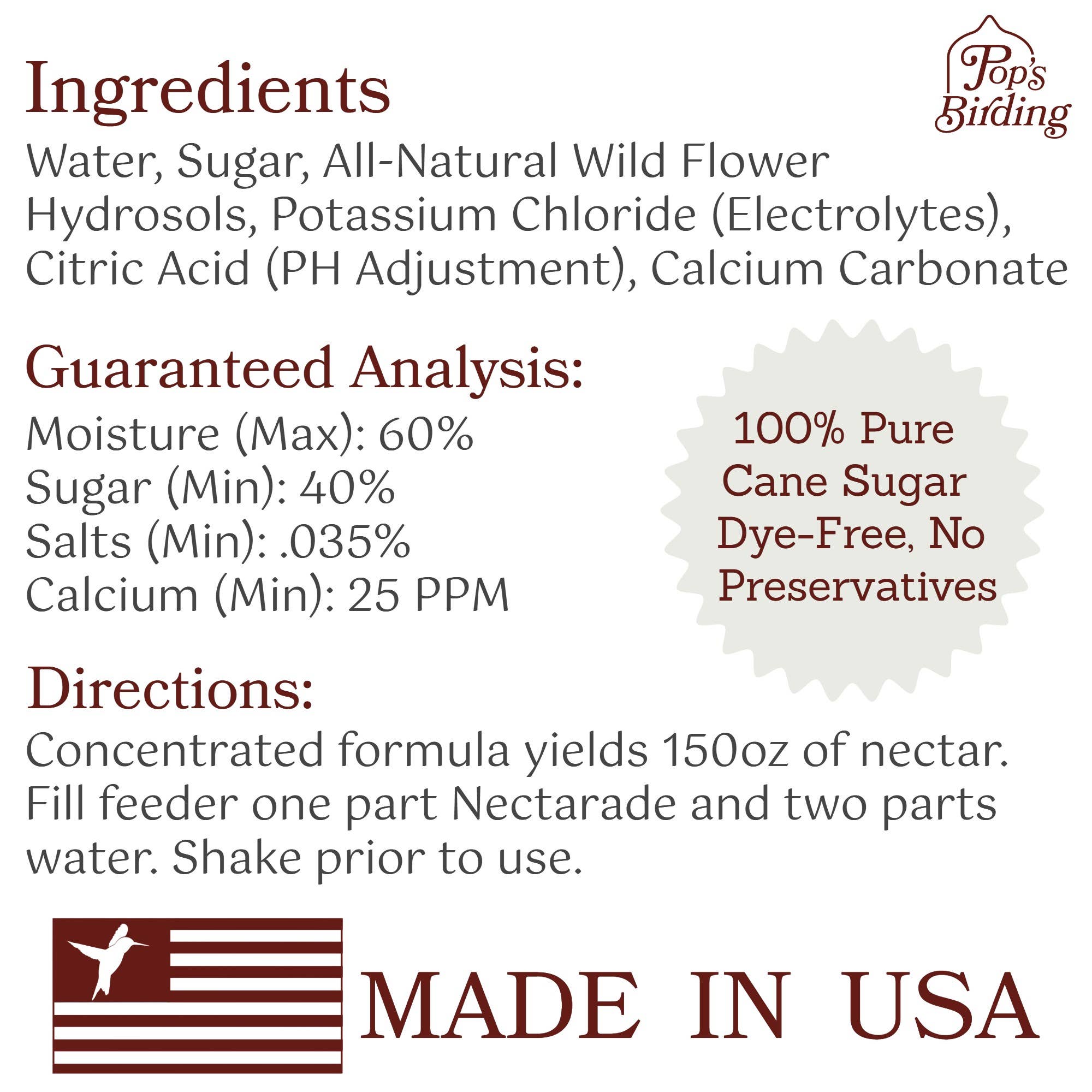 Nectarade Hummingbird Nectar, Concentrate Liquid (50.7 oz)