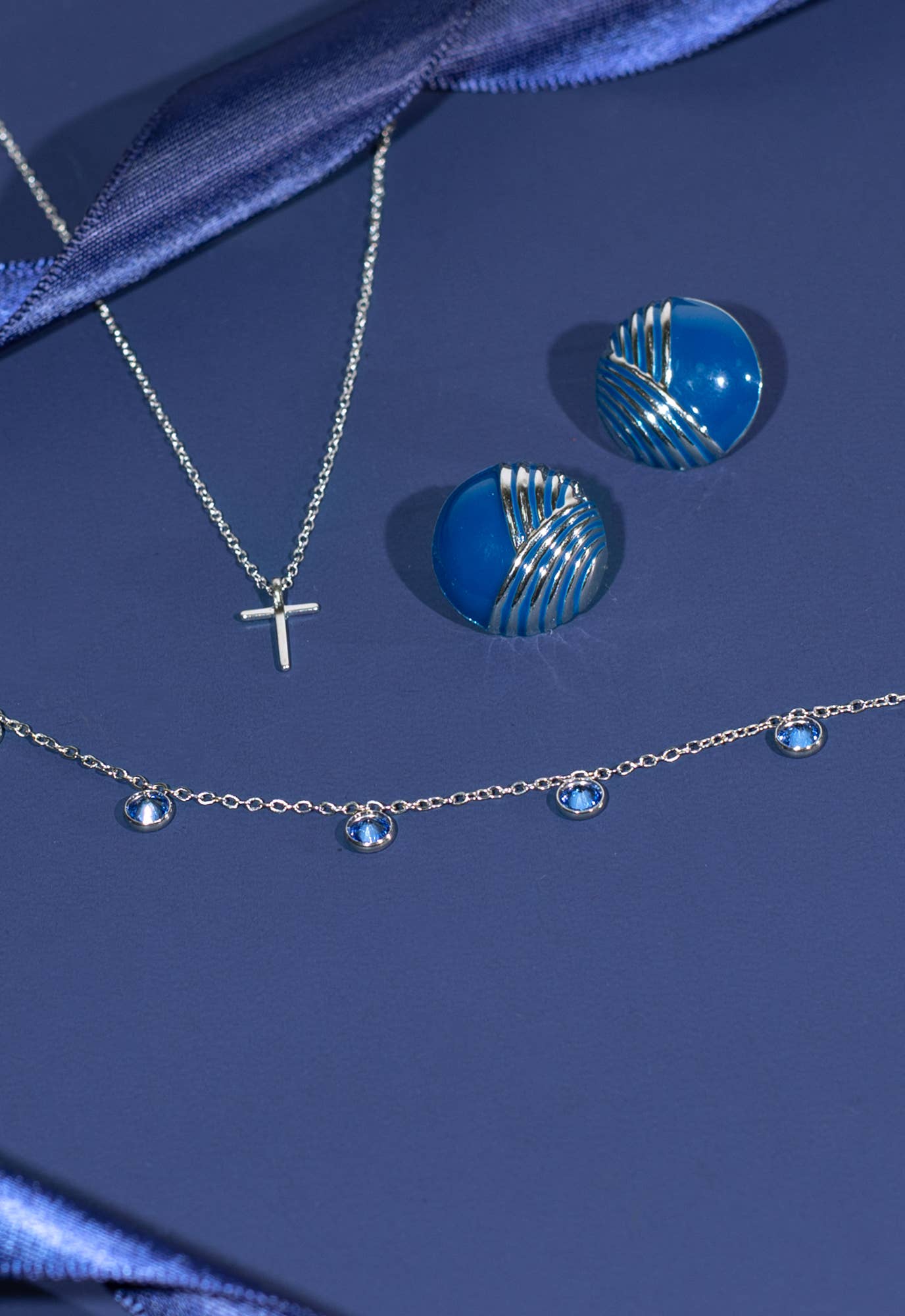 Serenity Wave Earrings in Silver & Cobalt Blue