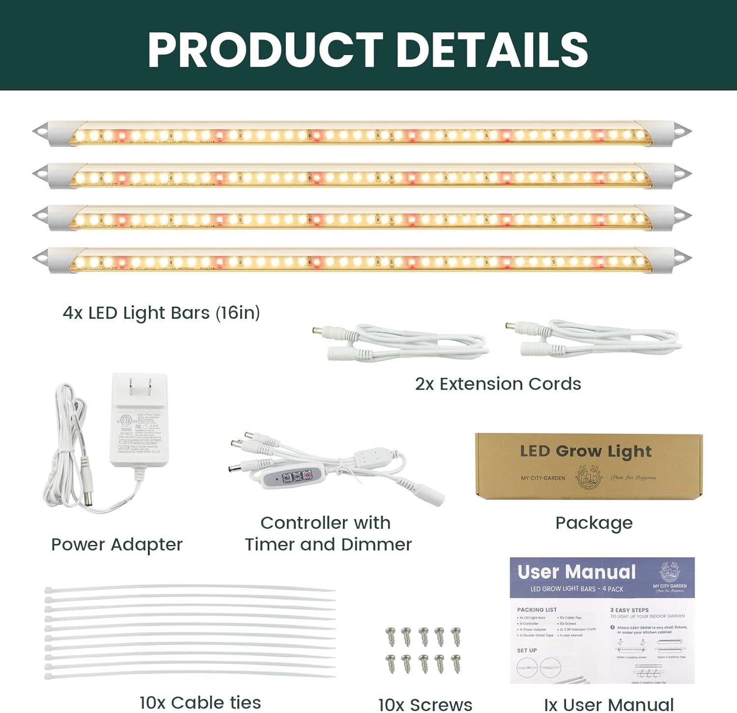 EASY GROW LIGHT, 3000K LED for Flowers and Fruits,4pcs