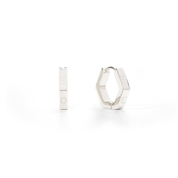 Hope in a Hexagon Huggie Earrings
