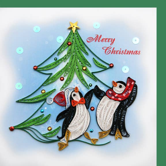 Penguins celebrate Christmas, Quilling Christmas Card