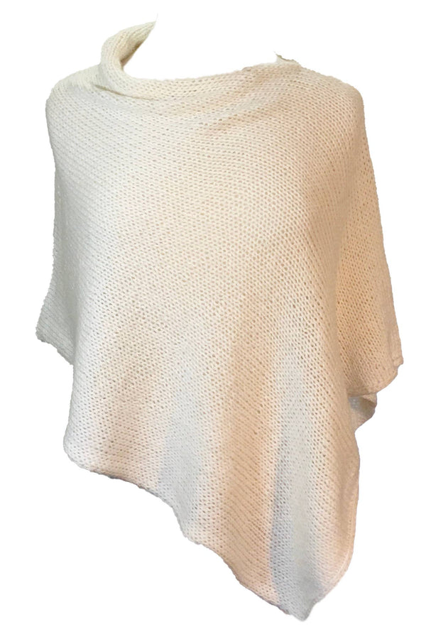 Cream Alpaca Hand Knit Poncho Wrap