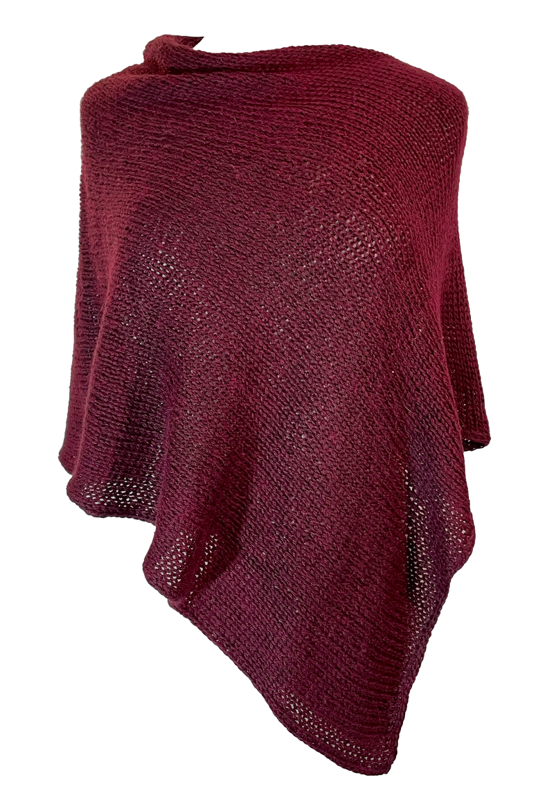 Wine Alpaca Hand Knit Poncho Wrap