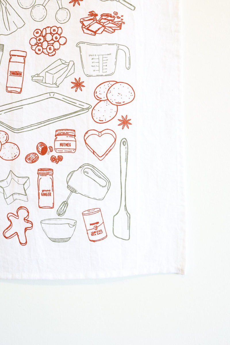 Christmas Cookies Tea Towel | holiday baking kitchen towel cookie ingredients hand towel Christmas nostalgia hostess gift recipe towel