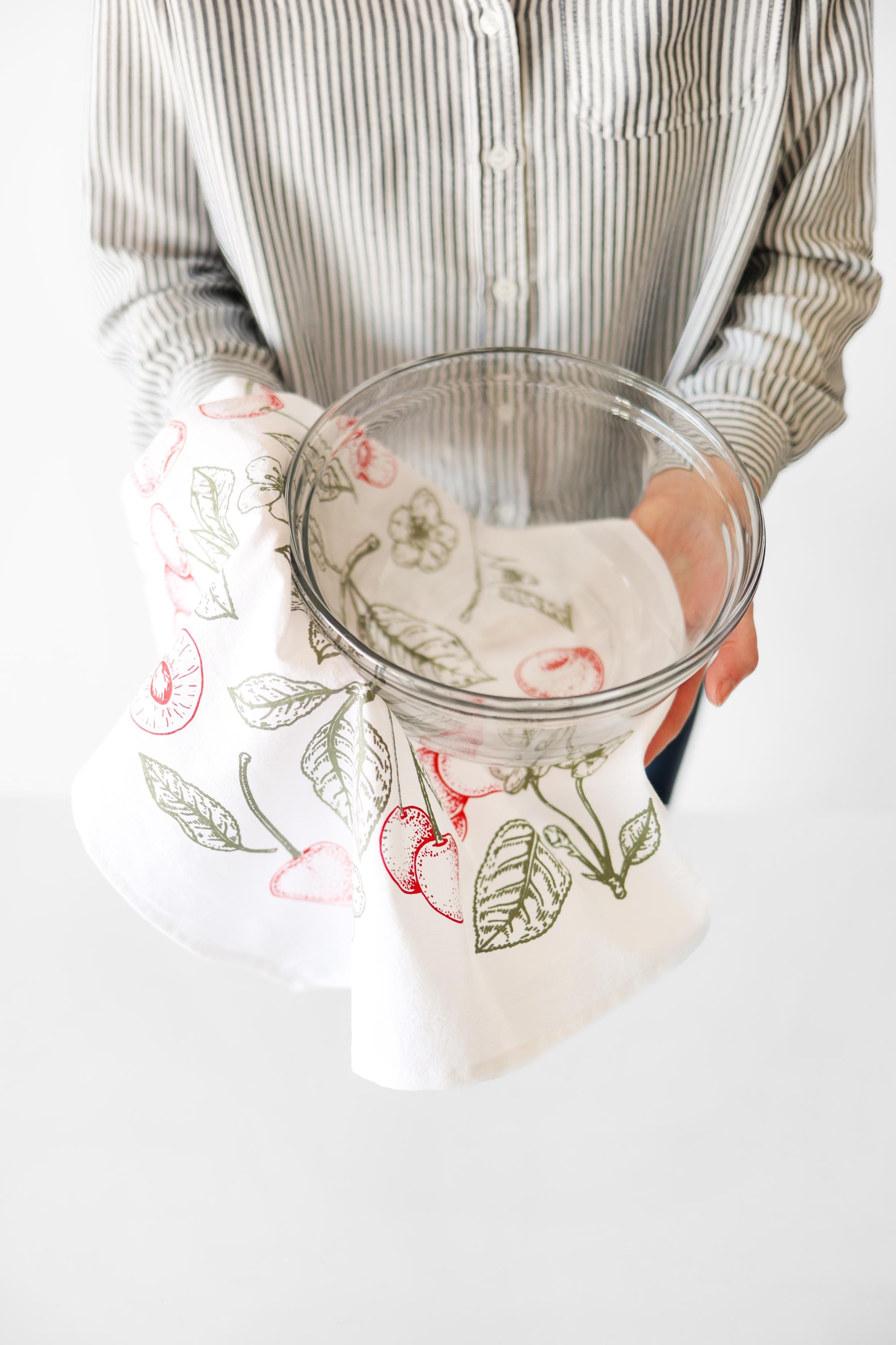 Cherry Tea Towel | fruit tea towel spring garden kitchen towel farmhouse napkins basket liner gift wrap hand towel botanical print