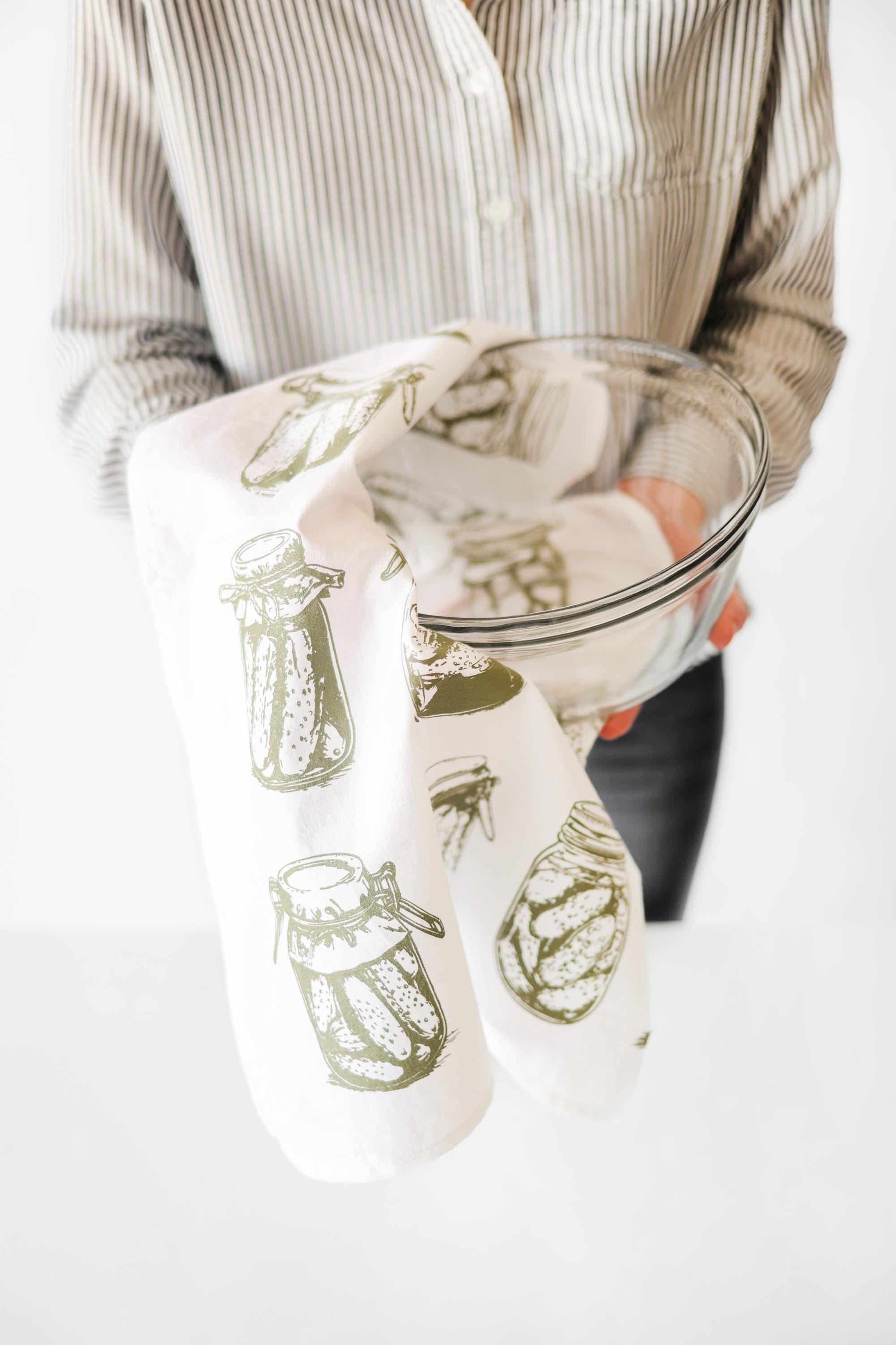 Pickle Tea Towel | botanical tea towel pickle canning jars spring garden kitchen towel farmhouse napkins basket liner gift wrap hand towel