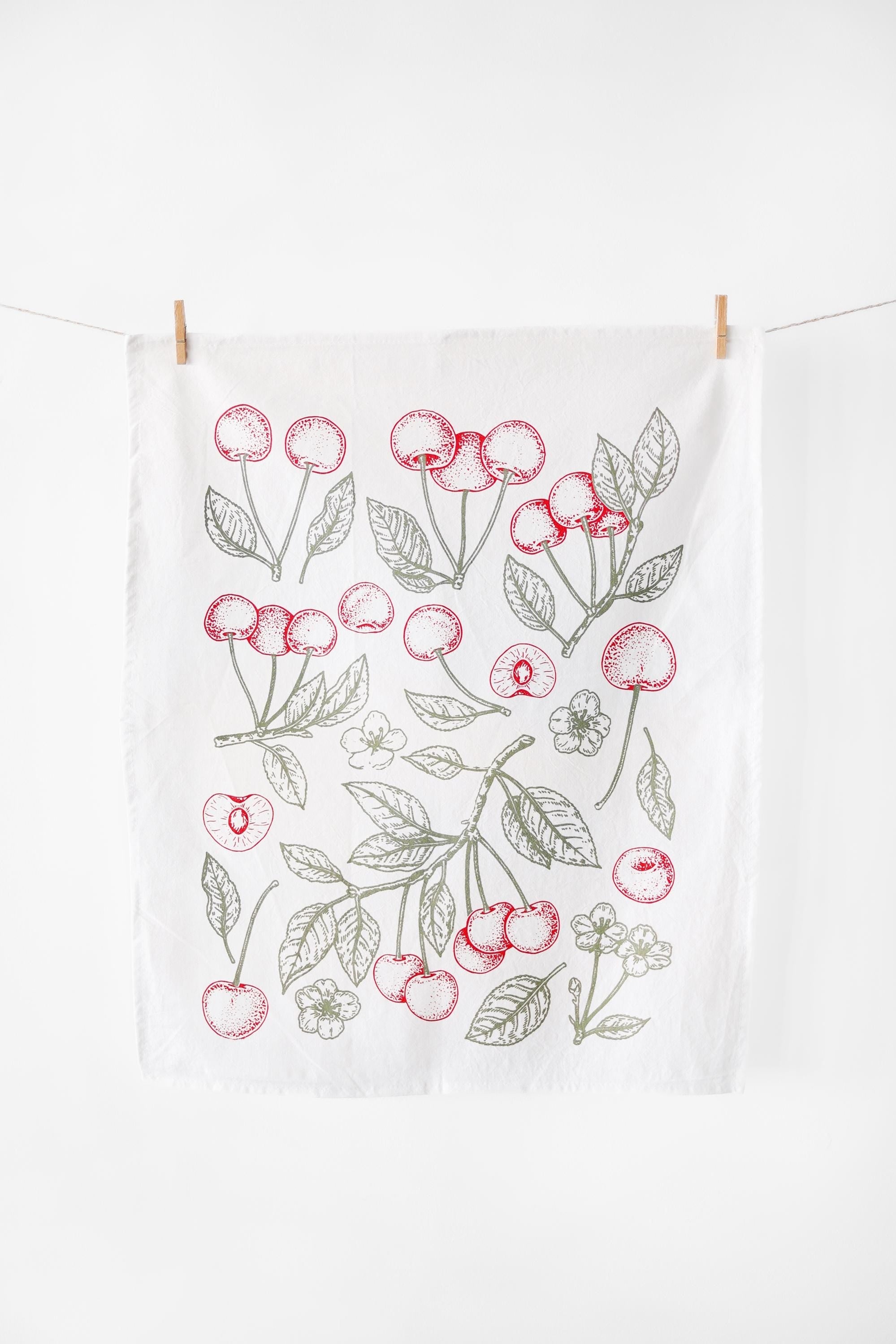Cherry Tea Towel | fruit tea towel spring garden kitchen towel farmhouse napkins basket liner gift wrap hand towel botanical print