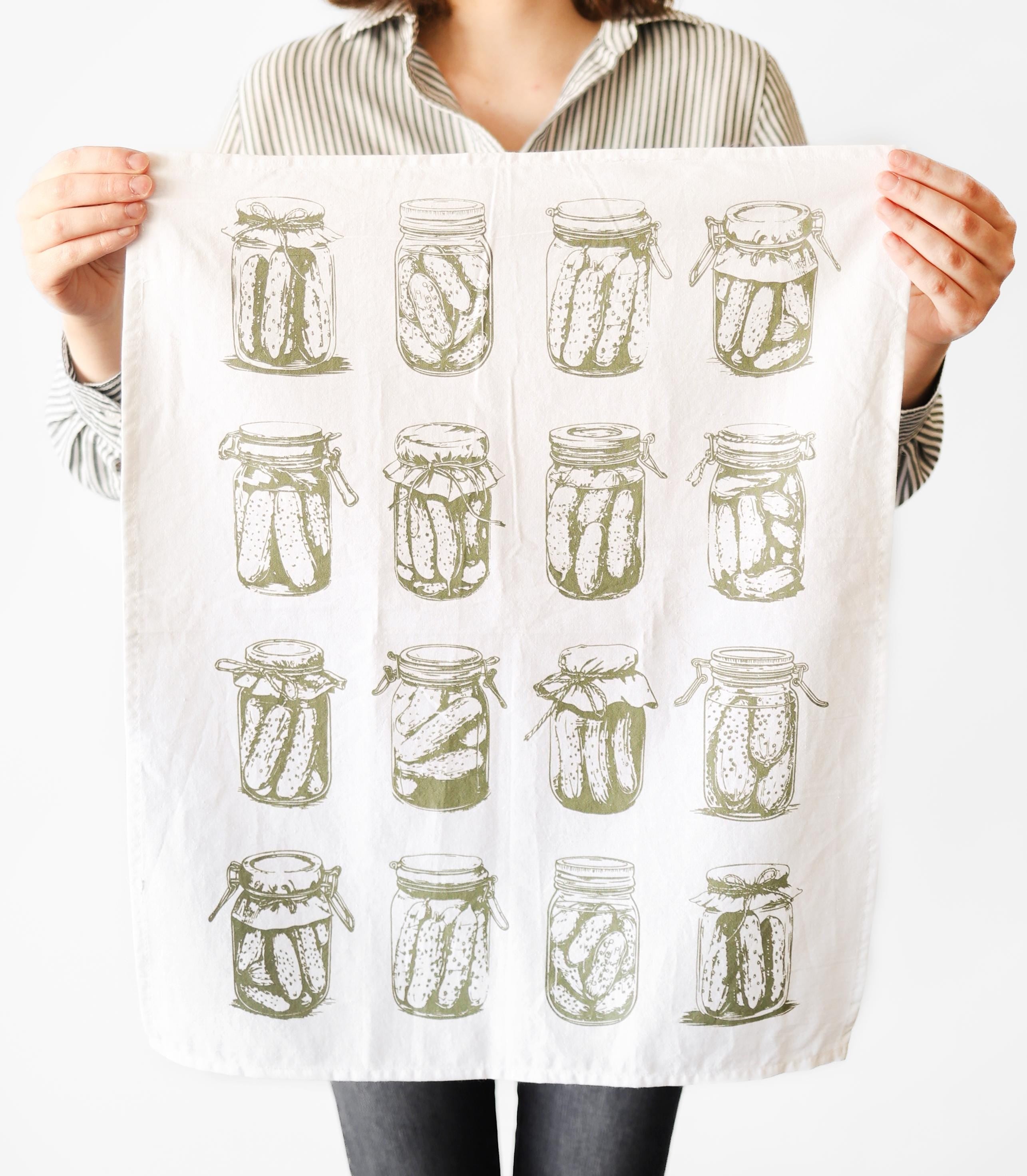 Pickle Tea Towel | botanical tea towel pickle canning jars spring garden kitchen towel farmhouse napkins basket liner gift wrap hand towel