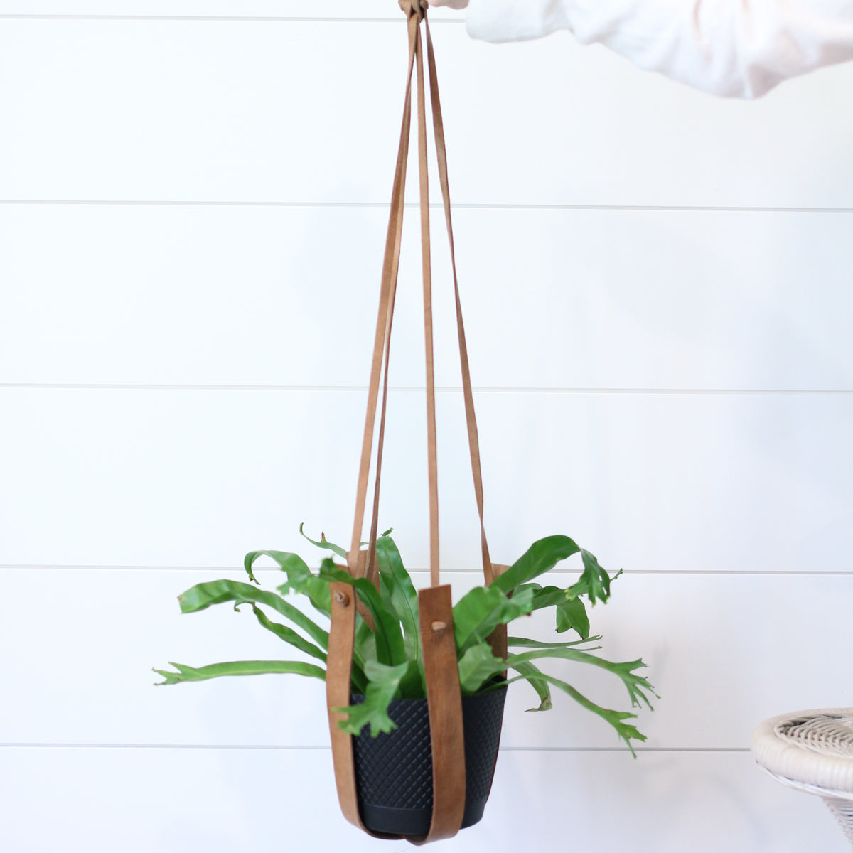 plant holder hanging Large Flourish Leather Plant Hanger