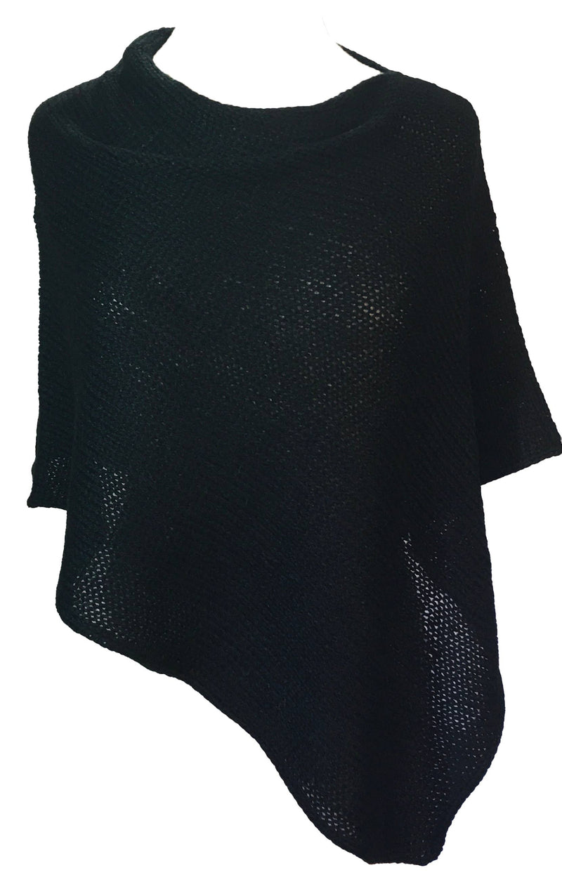 Alpaca Hand Knit Poncho Wrap: Black