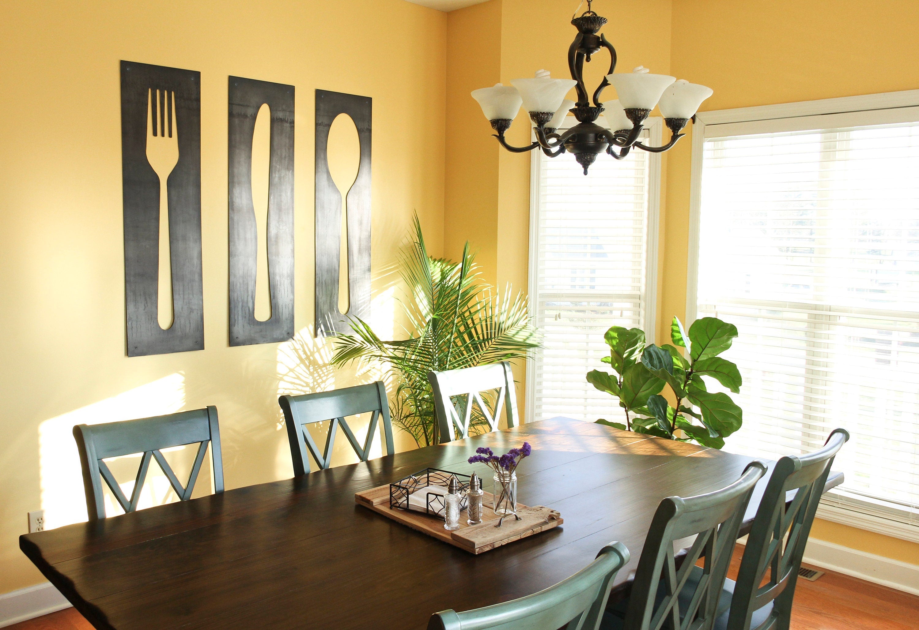 Fork Knife Spoon Wall Art Panel Set |  modern kitchen wall art kitchen decor restaurant decor handmade industrial farmhouse kitchen