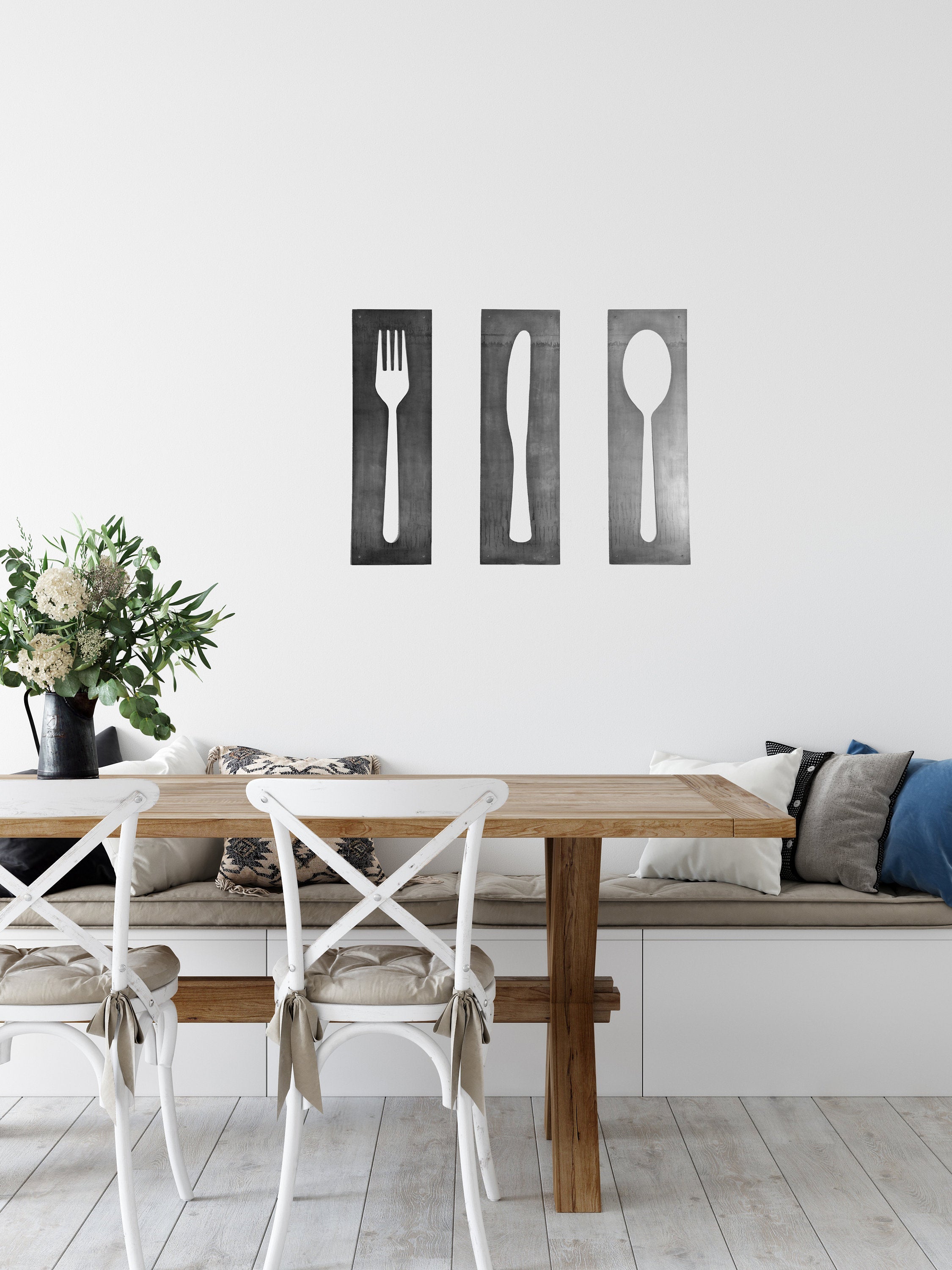 Fork Knife Spoon Wall Art Panel Set |  modern kitchen wall art kitchen decor restaurant decor handmade industrial farmhouse kitchen