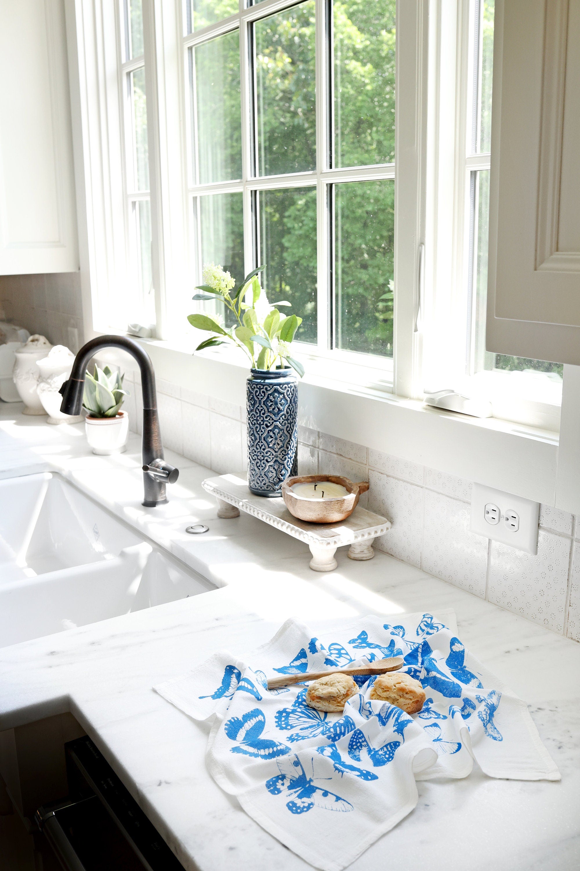 Butterfly Tea Towel Terra-Cotta |  cottagecore flour sack tea towel butterfly dish towel kitchen decor grandmillennial moth aesthetic