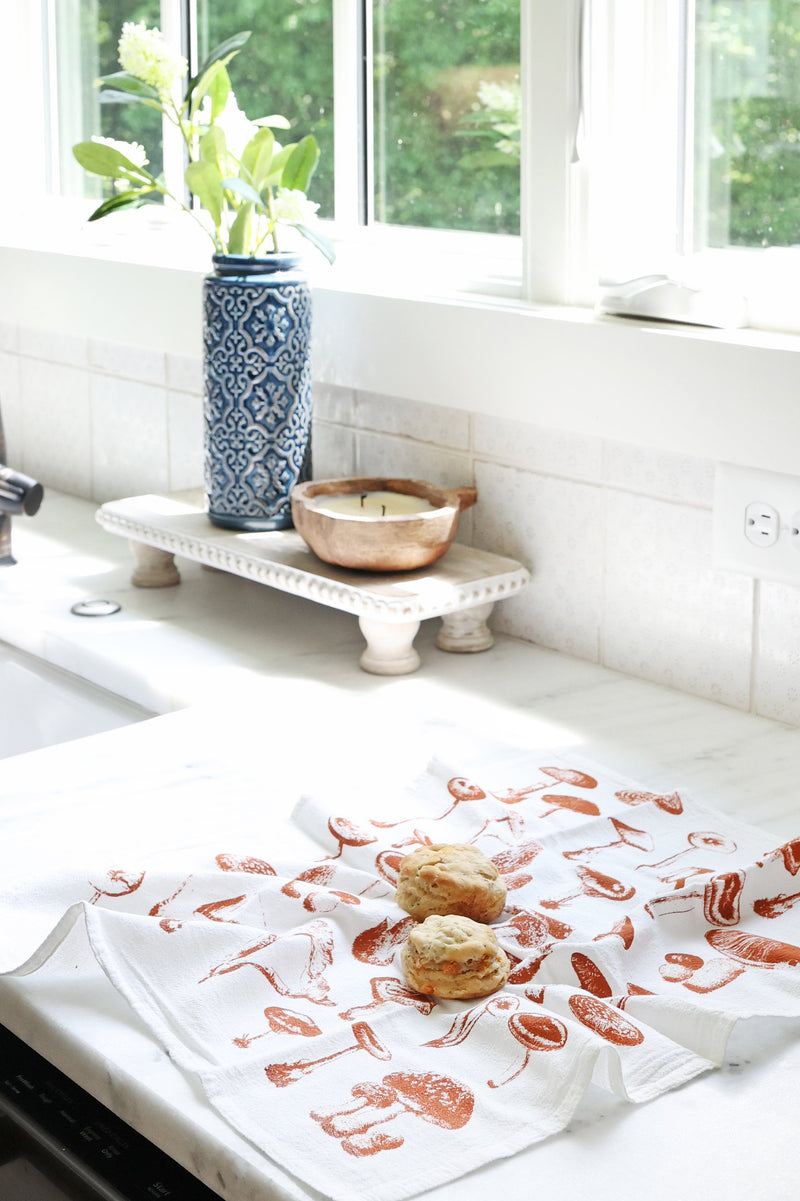 Mushroom Pattern Tea Towel  |  cottagecore towel mushroom flour sack tea towel kitchen dish towel garden reusable paper towel