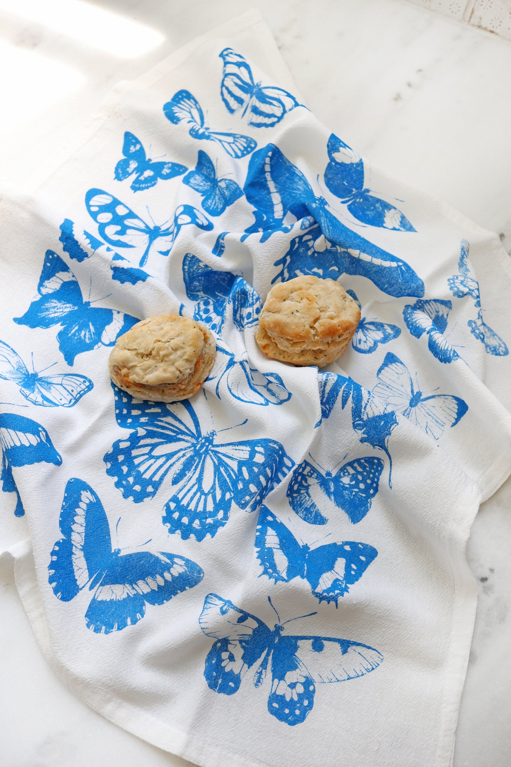Butterfly Tea Towel  |  cottagecore flour sack tea towel butterfly dish towel kitchen decor grandmillennial bar cart accessory
