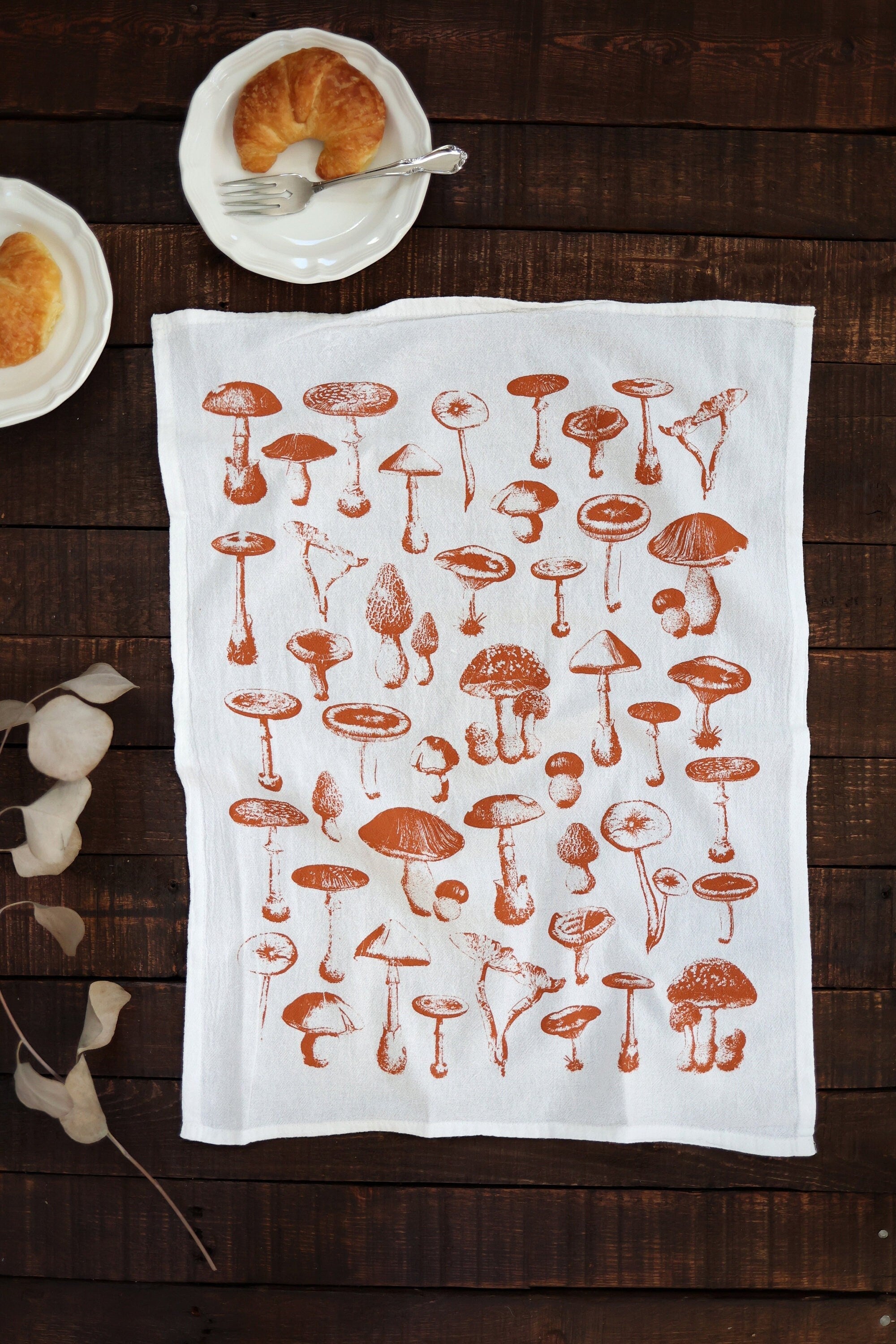 Mushroom Pattern Tea Towel  |  cottagecore towel mushroom flour sack tea towel kitchen dish towel garden reusable paper towel