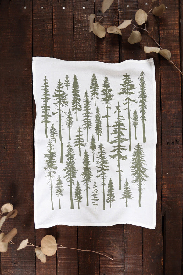 Redwood Christmas Trees Tea Towel  |  holiday decor green forest design flour sack kitchen dish towel hand towel