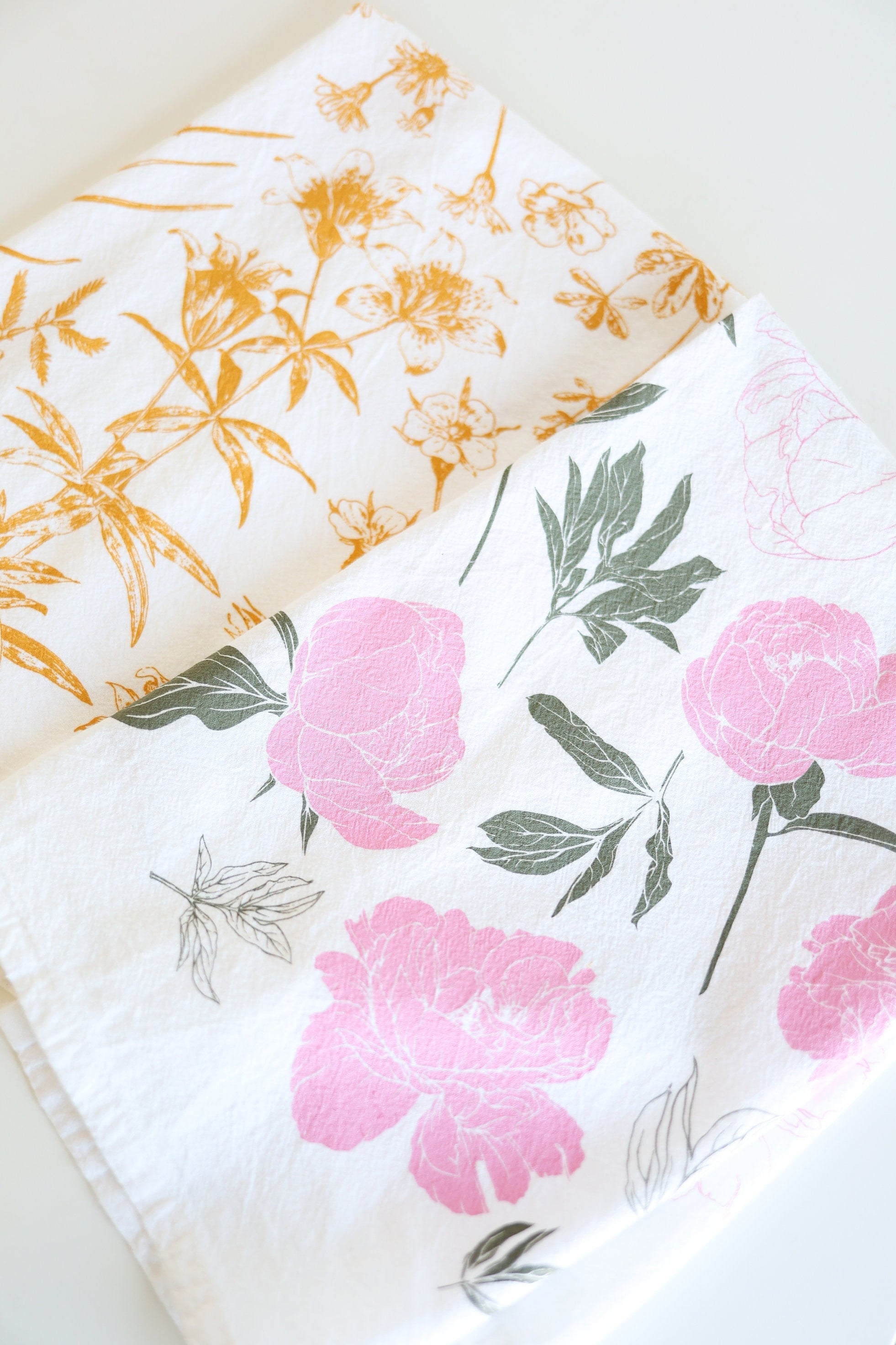 Peony Tea Towel  |  cottagecore blush peony farmhouse mothers day flour sack tea towel floral peonies dish towel kitchen garden lover gift