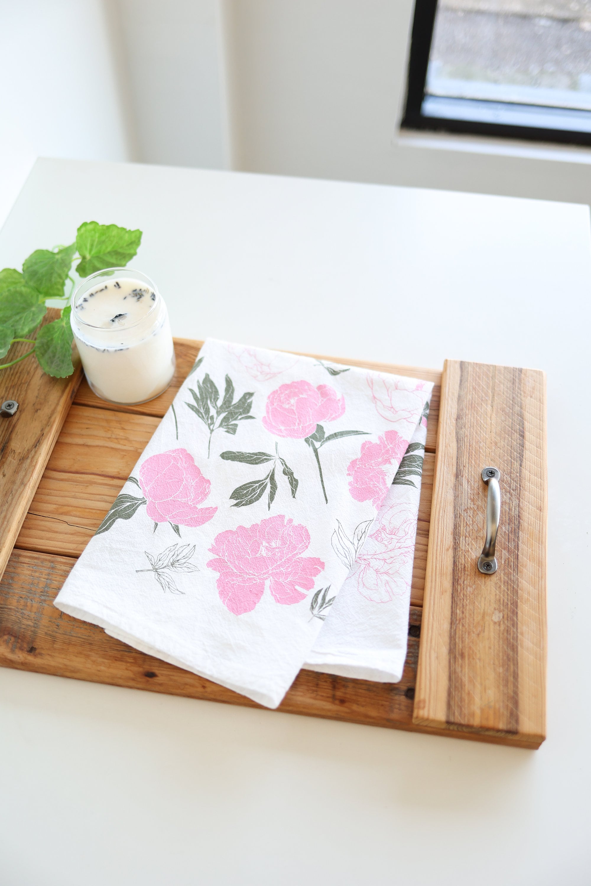 Peony Tea Towel  |  cottagecore blush peony farmhouse mothers day flour sack tea towel floral peonies dish towel kitchen garden lover gift